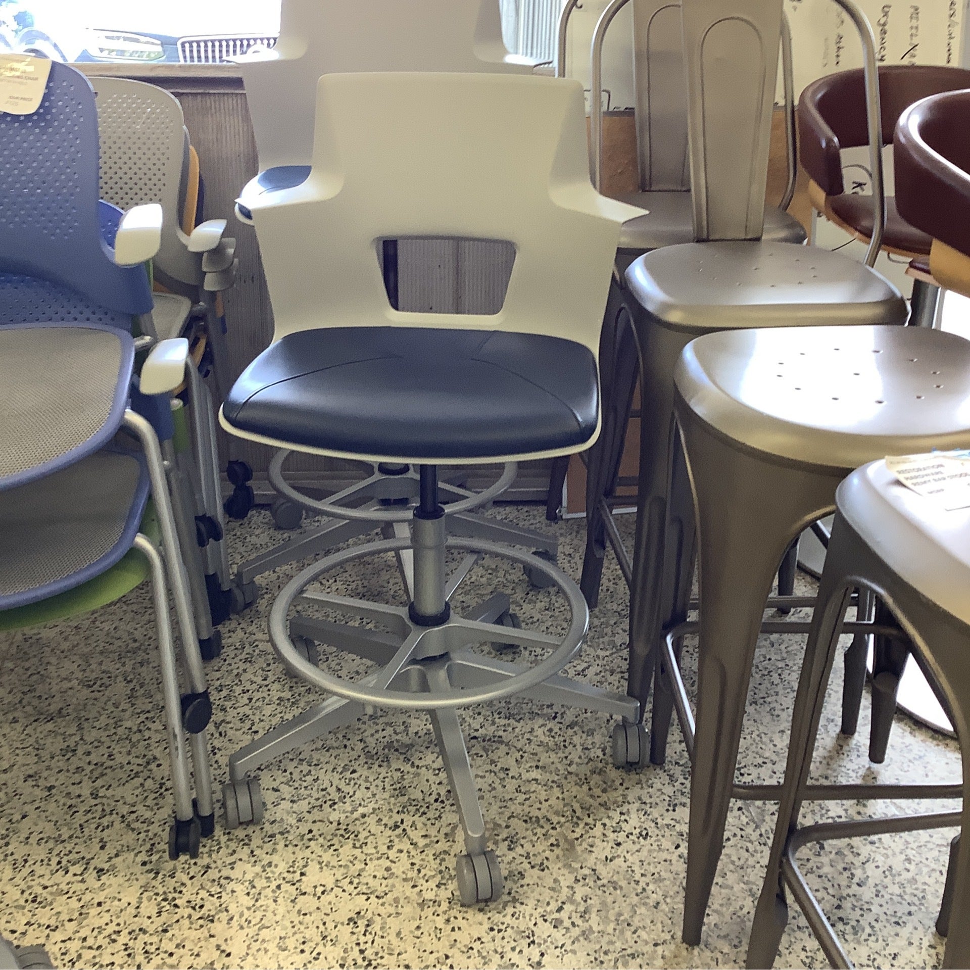 Steelcase Turnstone Shortcut Navy Leather Cushion Stool FLORIDA