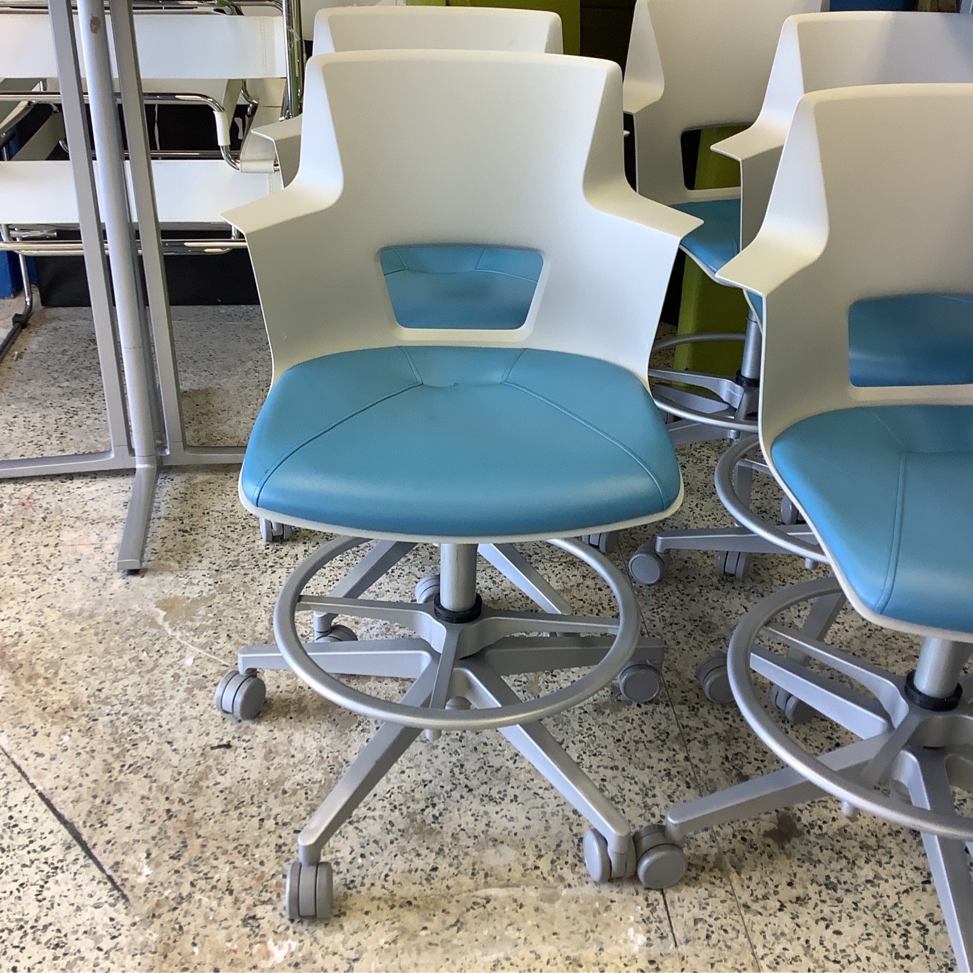 Steelcase Turnstone Shortcut Teal Leather Cushion Stool FLORIDA